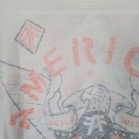 American Fighter Men's Medium White Short Sleeve Graphic Tee T-shirt Orange Blue - Picture 2 of 6